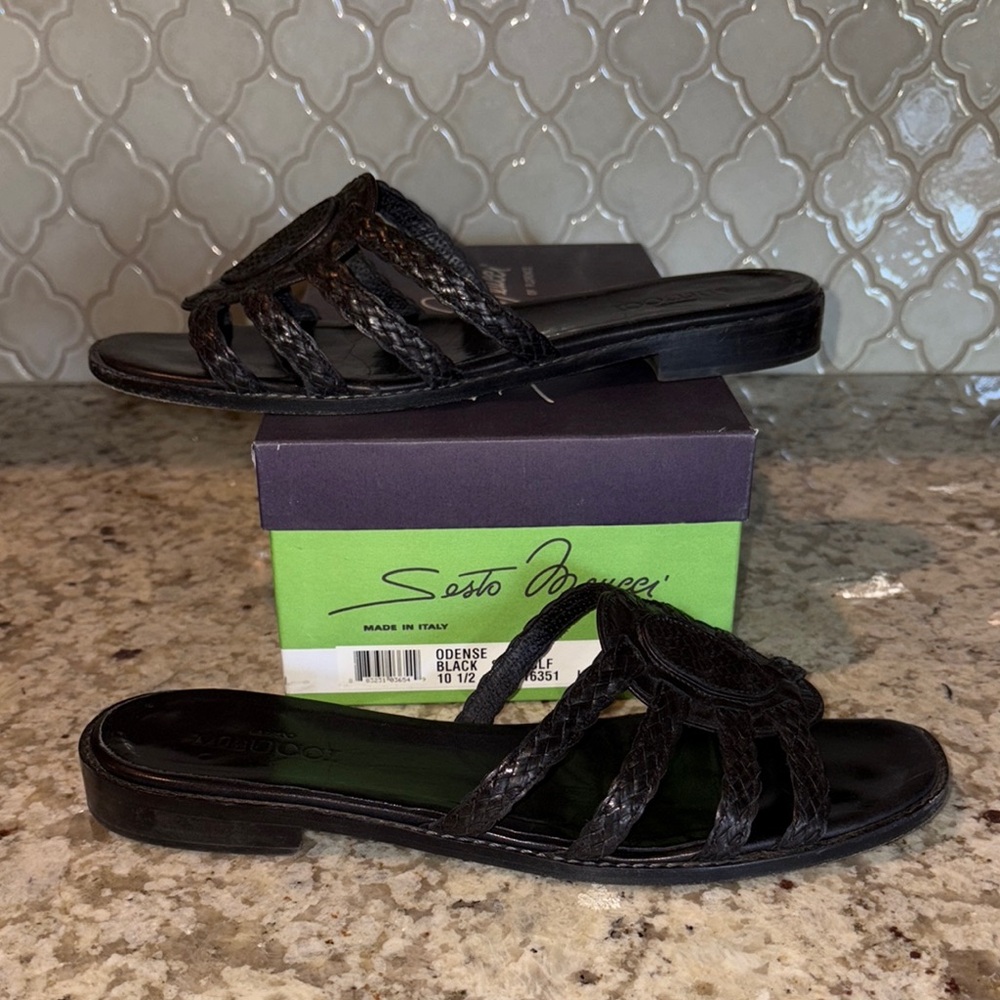 Sesto Meucci Odense Black Woven Leather Sandals